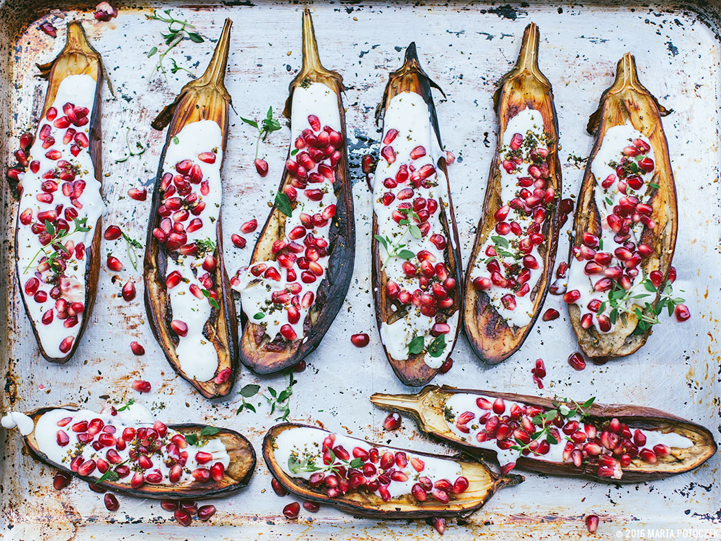 aubergine, pomegranate, zaatar