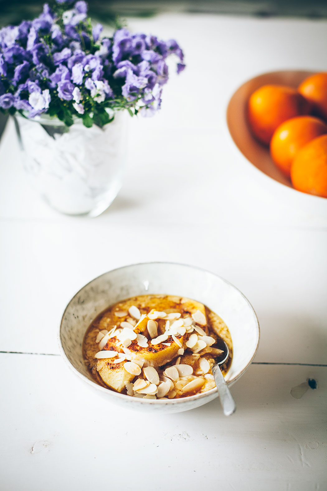 Coconut oatmeal with carmelised apples for two